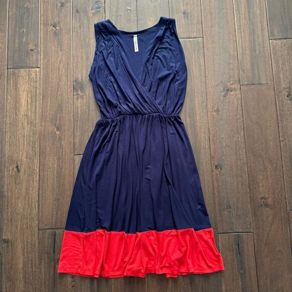 Gilli Blue and Red Faux Wrap Sleeveless Dress S - Picture 1 of 5